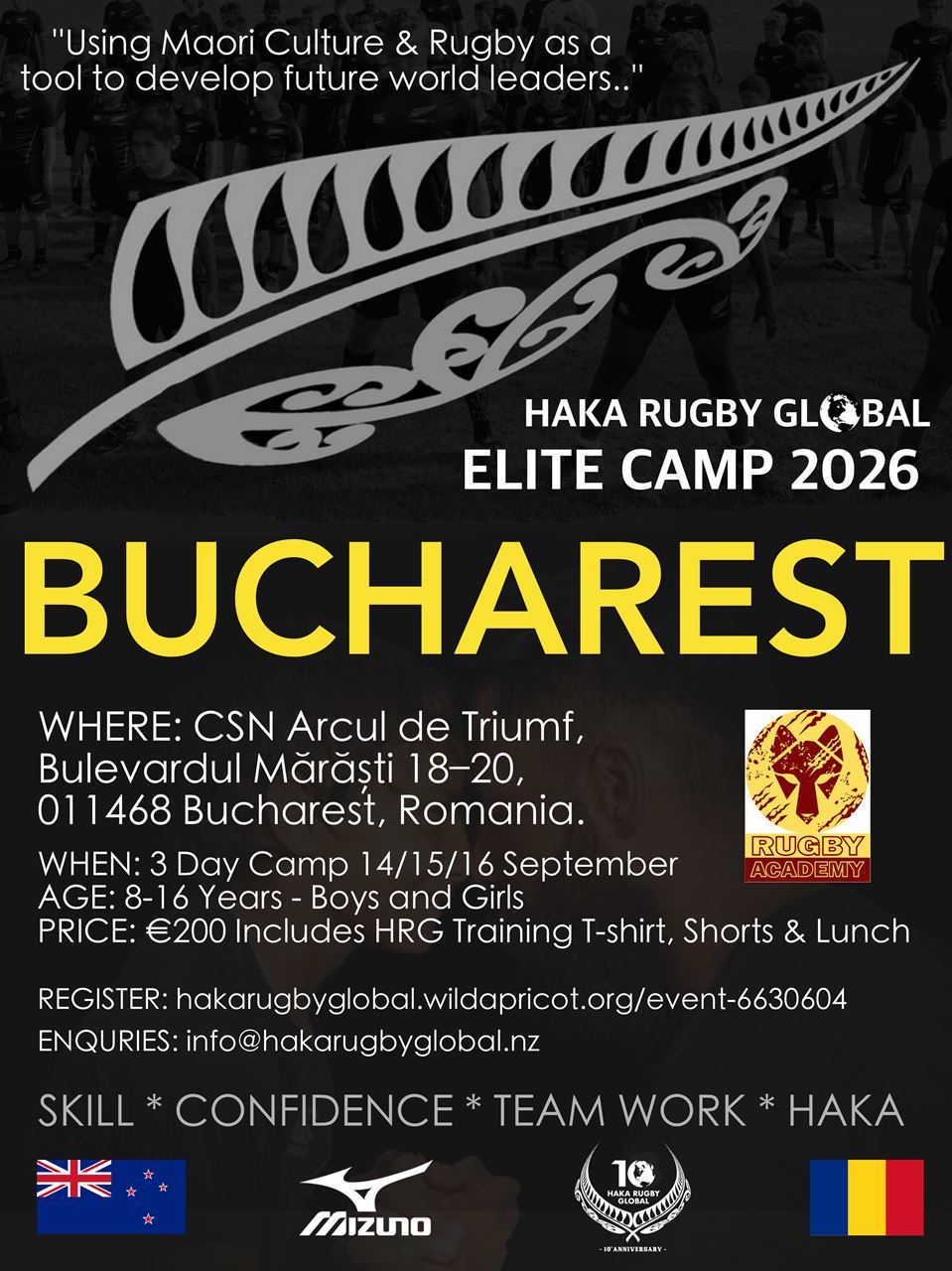 Haka Rugby Global Elite Camp 2026, organizat în premieră în România, la București, în colaborare cu Rugby Academy